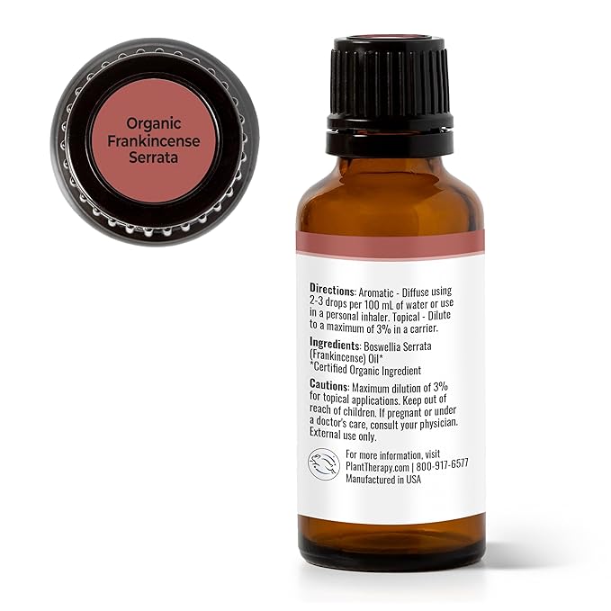 Plant Therapy Organic Frankincense Serrata Essential Oil 100% Pure, USDA Certified Organic, Undiluted, Natural Aromatherapy, Therapeutic Grade 30 mL (1 oz)