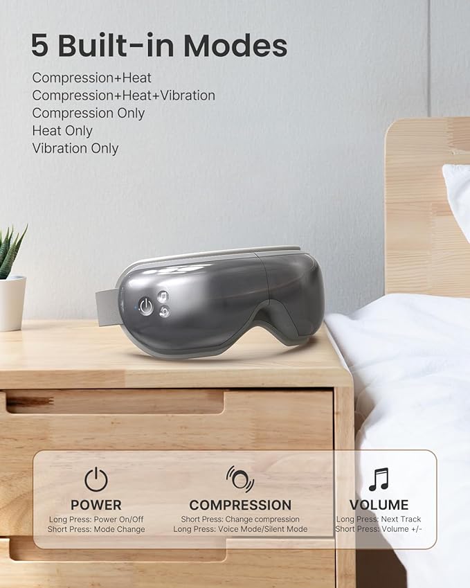 RENPHO Eye Massager Eyeris 1, Fathers Day Birthday Gifts for Mom Dad Women Men Her Him FSA HSA Eligible, Sleep Mask with Heat Bluetooth Music, Relax Eye