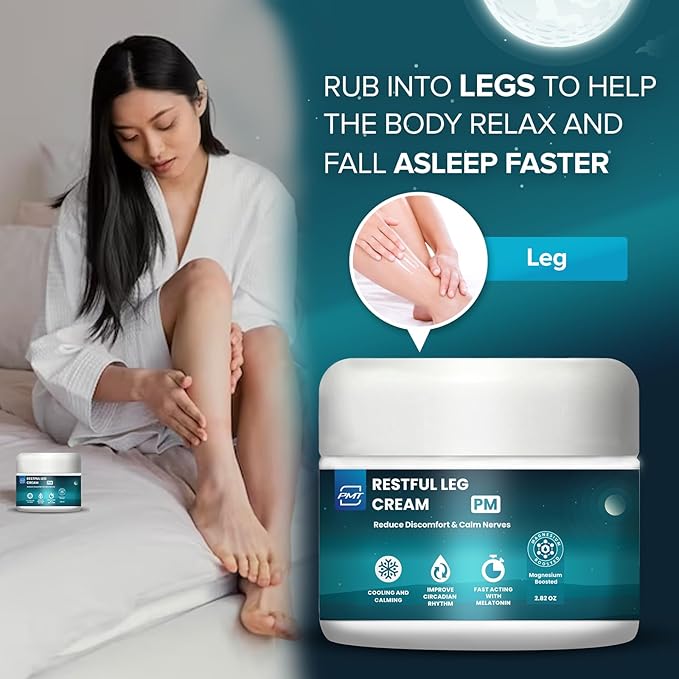 Relaxing Leg Cream by PMT, Nerve Calming Topical for Leg Relief, Sleep Cream Penetrates Deep, Relieve Discomfort and Sleeplessness, Boosted with Magnesium & Melatonin - 2.83oz