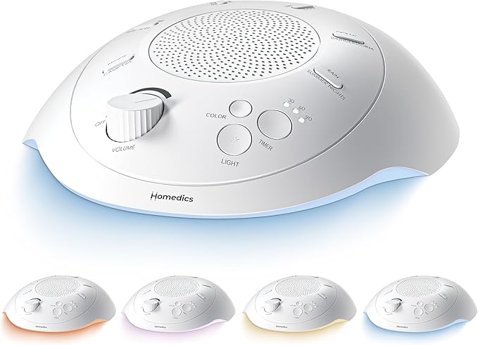 Homedics Premium Sleep Better Portable Sound Machine, Night Light,12 Soothing Sounds Including White Noise, Rain, and Thunderstorm, Ultra-Portable Design, Auto-Off Timer, for Travel & Baby Sleep