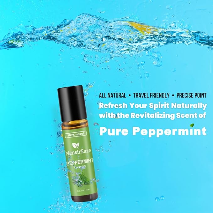 Peppermint Essential Oil Roll On, Migraine & Headache Support, High Potency, Purem Natural Oil, Blend with Sweet Almond Oil for Skin, Refreshing and Calming, Nausea Support, 10ml