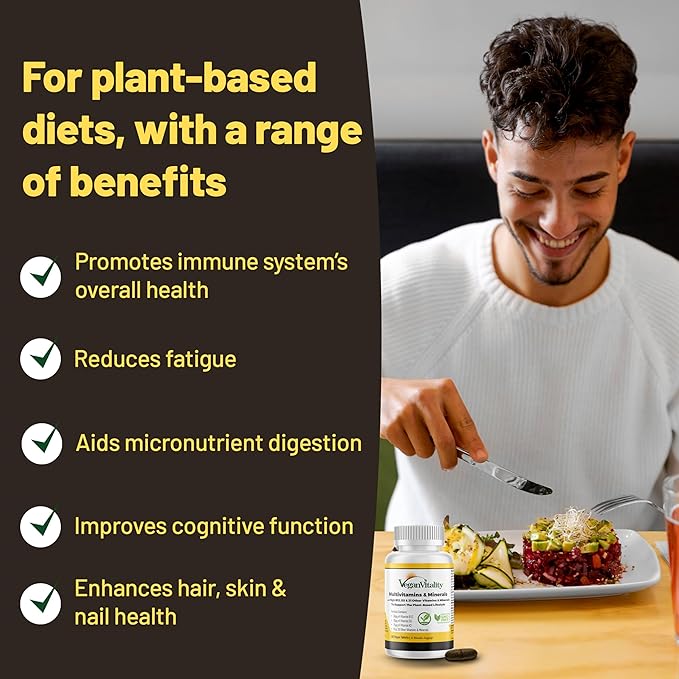 Vegan Multivitamins & Minerals for Women and Men with High Strength Vitamin B12, D3 & K2. 180 Multivitamin Tablets - 6 Months Supply. Vitamins for Vegans & Vegetarians
