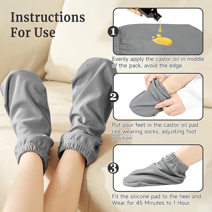 Castor Oil Pack Wrap for Feet, Castor Oil Pack Wrap Organic Cotton for Women,Castor Oil Socks for Feet Arthritis and Feet Tingling Cracking, Sleep Socks Purple(Oil are Not Include)