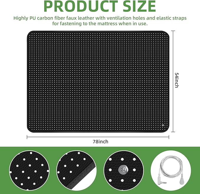 Grounding Mat, Grounding Mat for Bed with Grounding Cord, Soft PU Leather Grounding Sleep Mat, Grounding Mat for Better Sleep, Pain and Stress Relief (54x78inch)