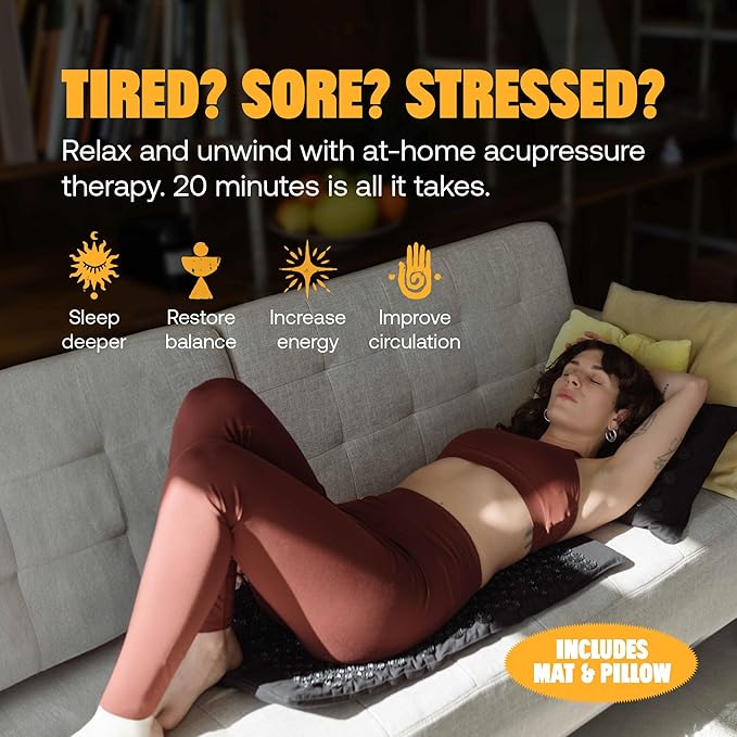 ShaktiMat Premium Acupressure Mat & All-Over Pillow Set, Level 3 Intensity in Black, Thousands of Signature Spikes That Massage Muscles, Aid Sleep & Unlock Inner Tension | Similar to Acupuncture