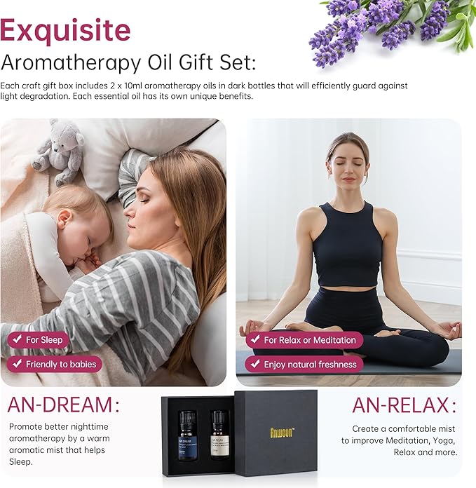 Natural Plant Essential Oil Blends for Diffuser,Aromatherapy with 2 Bottles 20ml(0.68Oz) of an-Dream and an-Relax Set for Sleeping and Relaxation at Home,Office,for All Ultrasonic Diffuser Scent.