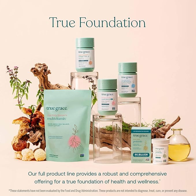 True Grace One Daily Menâs Multivitamin Fermented Minerals, Organic Adaptogens & Mushrooms Whole Body Balance Immune, Endurance, Bone & Heart Support - Non-GMO, Gluten Free - 90 Vegan Tablets