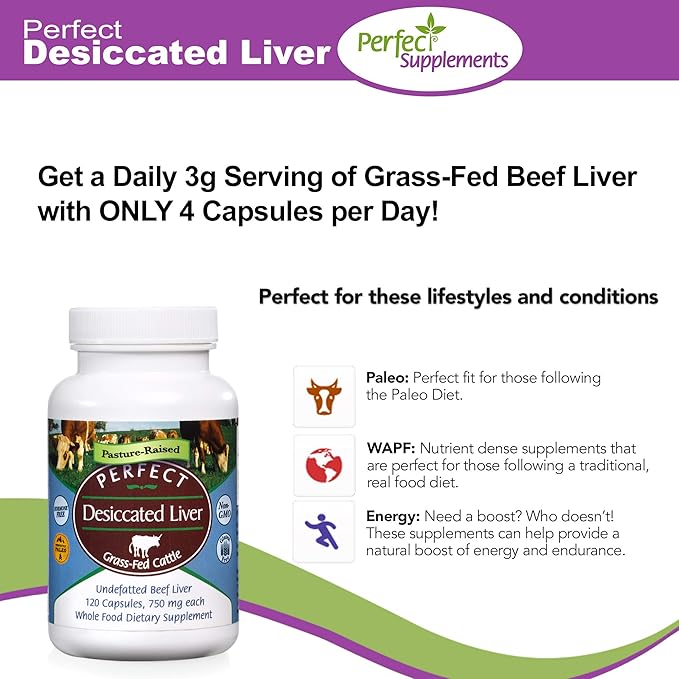 Perfect Supplements â Perfect Desiccated Liver â 120 Capsules â Undefatted Beef Liver â Natural Source of Protein, Iron, Vitamins A & B â 2 Pack