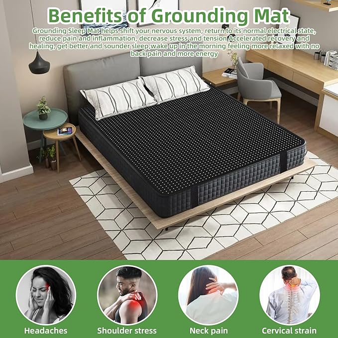 Grounding Mat, Grounding Mat for Bed with Grounding Cord, Soft PU Leather Grounding Sleep Mat, Grounding Mat for Better Sleep, Pain and Stress Relief (54x78inch)