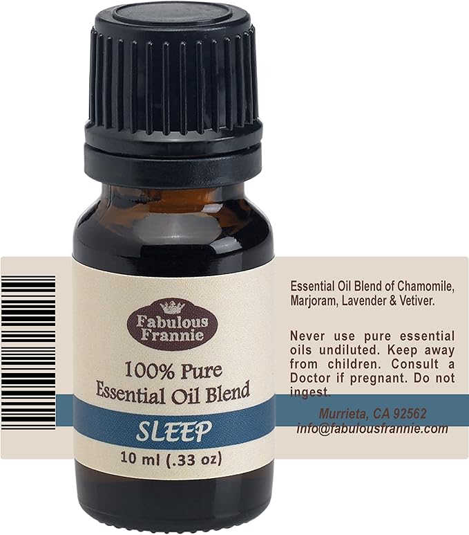 Fabulous Frannie Sleep Essential Oil Blend 100% Pure, Undiluted Essential Oil Blend Therapeutic Grade - 10 ml A Perfect Blend of Chamomile, Marjoram, Bulgarian Lavender and Vetiver Essential Oils.