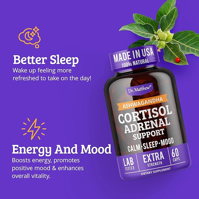 Dr. Matthew Cortisol Reducer & Adrenal Support Supplement with Ashwagandha, Rhodiola & Ginseng â A Detox Cocktail to Lower Cortisol & Support Relaxation, Calm & Restful Sleep