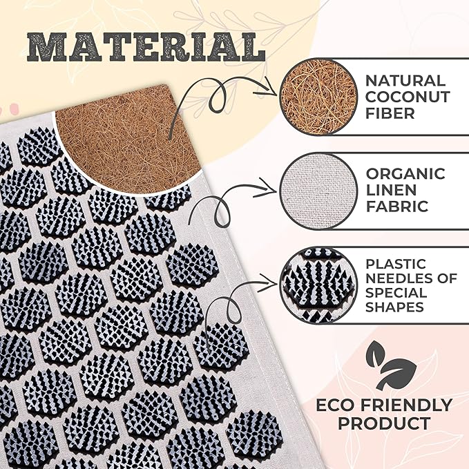 Acupressure Mat & Pillow – Natural Back & Neck Pain Relief, Stress Relief, and Better Sleep Kit (Includes Pillow & Carry Bag, Soft Cream).