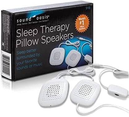 Sound Oasis Pillow Speakers, 2 UltraThin Stereo Speakers, Volume Control, Surround Sound for Music, Sleep, Tinnitus Masking, Connect to External Sound Source with 1/8" 3.5mm Headphone Jack Plug, White