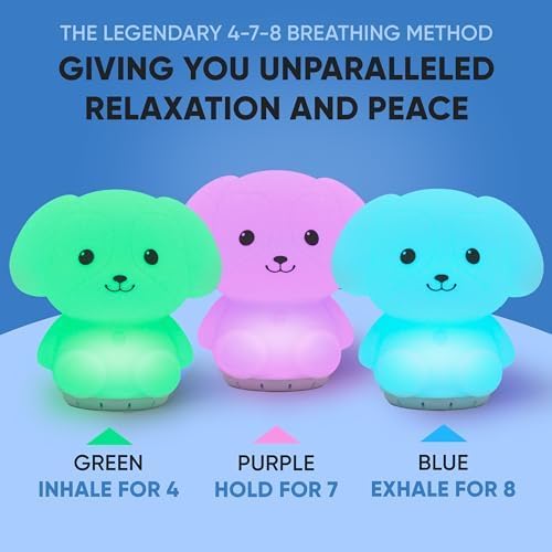 Mindfulness 'Breathing Puppy' | 4-7-8 Guided Visual Meditation Breathing Light | 3 in 1 Device with Night Light & Noise Machine for ADHD Anxiety Stress Relief Sleep - Gift for Kids Adult Women Men
