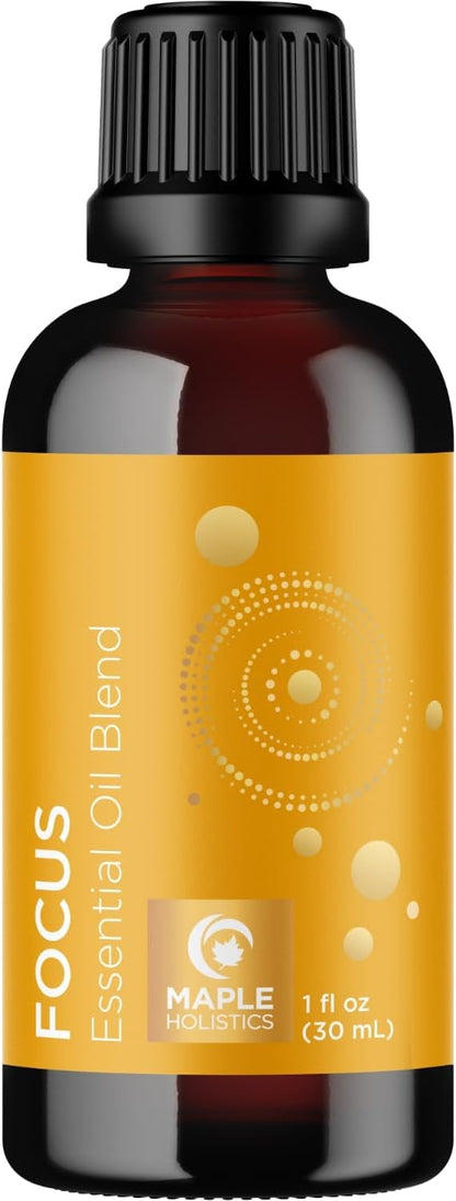 Focus Essential Oil Blend for Diffusers - Aromatherapy Essential Oils Blend for Home and Travel Energy Focus and Attention Support with Grapefruit Bergamot Peppermint and Eucalyptus (1 Fl Oz)