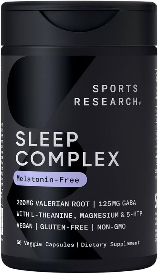 Sports ResearchÂ® Sleep Complex- Melatonin-Free Vegan Capsules - with Valerian Root, GABA, L-Theanine, Magnesium & 5-HTP - 30 Servings