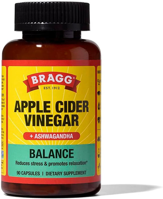 Bragg Daily Balance Apple Cider Vinegar and Sensoril Ashwagandha Capsules - 750mg of Acetic Acid â Energy & Weight Management Support - (90 Pills)