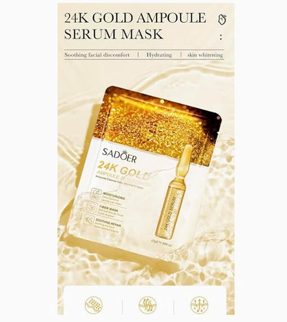 Korean Skin Care Multi-Vitamins Face Sheet Mask, (Pack of 10) 24K GOLD AMPOULE -SERUM MASK