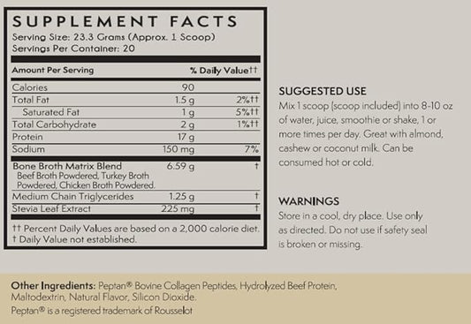 TERRA ORIGIN Collagen Protein Bone Broth Powder, Natural Collagen from Real Whole Food Sources with 17g Protein, for Hair, Skin, Nail and Joint Support, 20 Servings, Vanilla