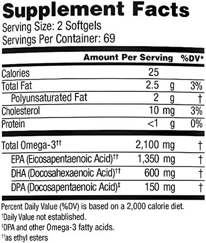 Oceanblue Professional Omega-3 2100 â 138 ct Bonus Bottleâ Triple Strength Burpless Fish Oil Supplement with High-Potency EPA, DHA, DPA â Wild-Caught â Orange Flavor, 69 Servings