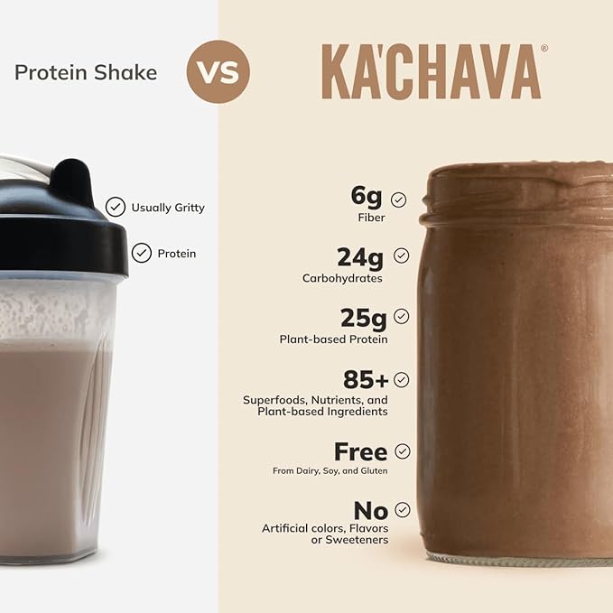 KaâChava All-In-One Nutrition Shake Blend, 85+ Superfoods & Nutrients, Meal Replacement, Greens Plant-Based Superfood Powder Protein Drink, Digestive Enzymes & Probiotics, Vegan Dairy Gluten Free, 2lb