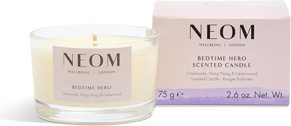 NEOM- Bedtime Hero Scented Candle, Travel Size | Essential Oil Aromatherapy Candle | Ylang Ylang & Chamomile | Scent to Sleep
