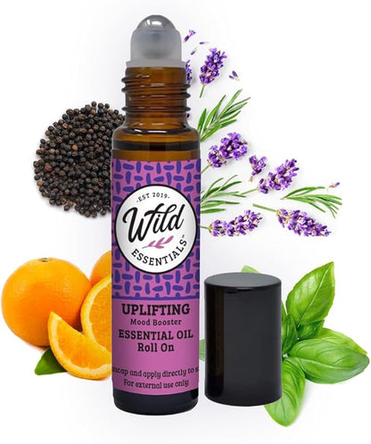 Wild Essentials Uplifting Essential Oil Roll On, 10ml, Perfume, Mood Booster, Made with Organic Jojoba Oil, Ready to Use, Moisturizer, All Natural
