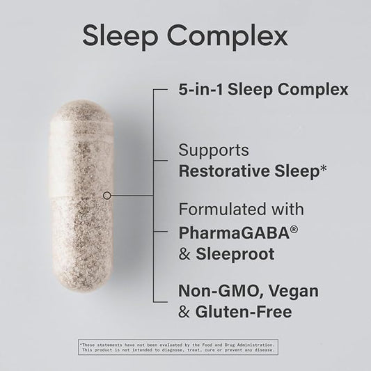 Sports ResearchÂ® Sleep Complex- Melatonin-Free Vegan Capsules - with Valerian Root, GABA, L-Theanine, Magnesium & 5-HTP - 30 Servings