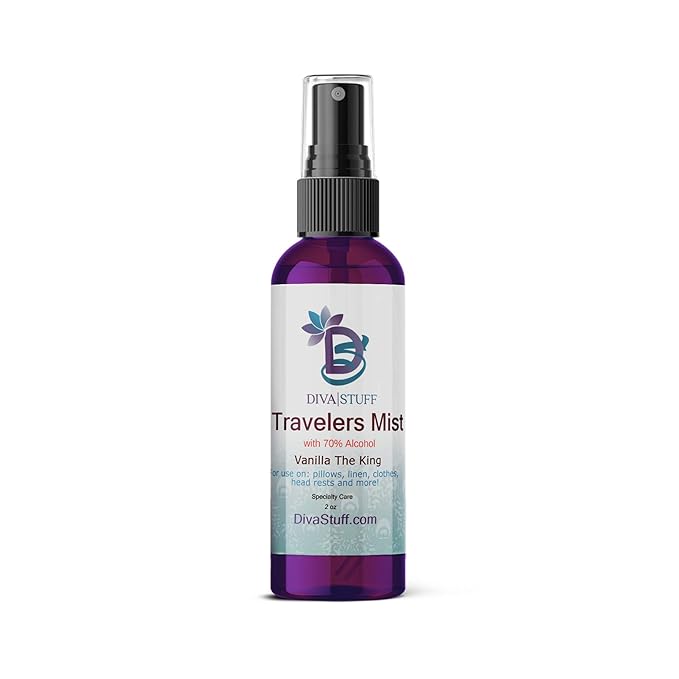 Diva Stuff Travelers Mist - Promotes Clear Skin & Protects from Acne-Causing Funk, Cleans Pillows, Hands, and Sheets - Aromatherapy Spray for Relaxation and Sleep, Made in USA (Vanilla King, 2 oz)