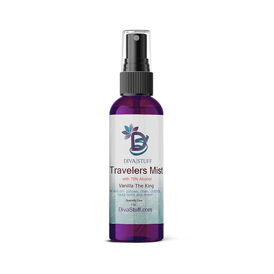 Diva Stuff Travelers Mist - Promotes Clear Skin & Protects from Acne-Causing Funk, Cleans Pillows, Hands, and Sheets - Aromatherapy Spray for Relaxation and Sleep, Made in USA (Vanilla King, 2 oz)