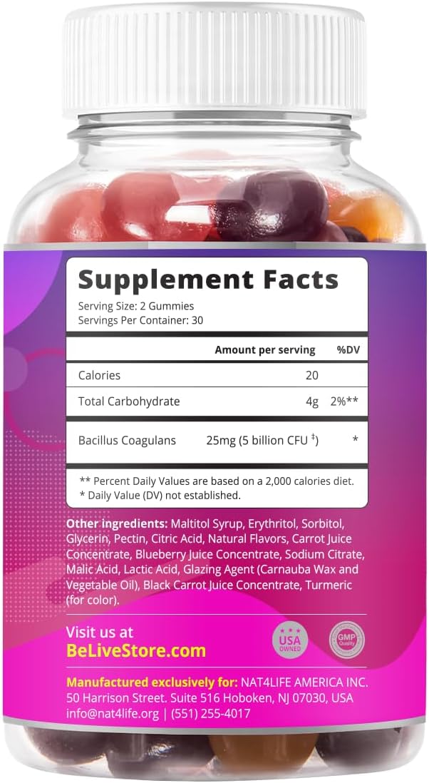 BeLive Probiotic Gummies - Probiotics with 5 Billion CFUs for Digestive Health, Men, Women & Kids - for Immune Support, Sugar Free & Vegan | 60 Ct â Blueberry, Strawberry & Orange