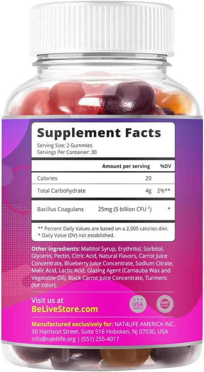 BeLive Probiotic Gummies - Probiotics with 5 Billion CFUs for Digestive Health, Men, Women & Kids - for Immune Support, Sugar Free & Vegan | 60 Ct â Blueberry, Strawberry & Orange