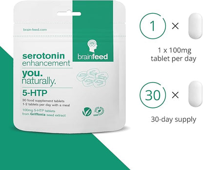 Serotonin Supplements (30) | 1-a-Day Serotonin Mood Support | 5HTP 100mg Per Tablet from Griffonia Seed Extract | Natural Serotonin Booster | 1 Month Supply