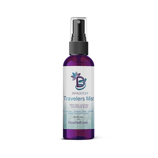Diva Stuff Travelers Mist - Promotes Clear Skin & Protects from Acne-Causing Funk, Cleans Pillows and Sheets - Aromatherapy Spray for Relaxation and Sleep, Made in USA (Lavender & Chamomile, 2 oz)