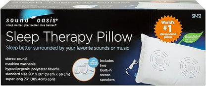 Sound Oasis Sleep Therapy Pillow, 2 Hi-Fidelity, Ultra-Thin Stereo Speakers, Vol. Control, Connect to Sound Source, Fall Asleep Wake Up Refreshed, Sleep, Relax, Manage Tinnitus, Comfortable & Soft.