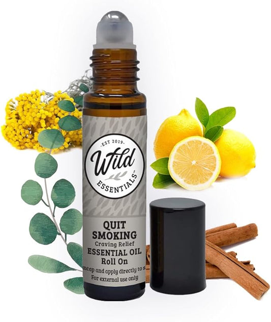 Wild Essentials Quit Smoking Essential Oil Roll On, 10ml for for help with cessation programs, lung soothing, and lifts the spirit, Made With Organic Jojoba oil, Ready To Use, Moisturizer, All Natural