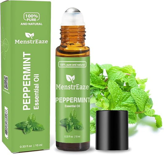 Peppermint Essential Oil Roll On, Migraine & Headache Support, High Potency, Purem Natural Oil, Blend with Sweet Almond Oil for Skin, Refreshing and Calming, Nausea Support, 10ml