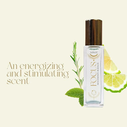 Focus Essential Oil Roll On –100% Natural Aromatherapy – 10ml Glass Roller Ball – Focus, Productivity & Mental Clarity Blend w/Peppermint, Rosemary & Bergamot - Work, Study, Self Care, Gift