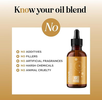 Focus Essential Oil Blend for Diffusers - Aromatherapy Essential Oils Blend for Home and Travel Energy Focus and Attention Support with Grapefruit Bergamot Peppermint and Eucalyptus (2 Fl Oz)