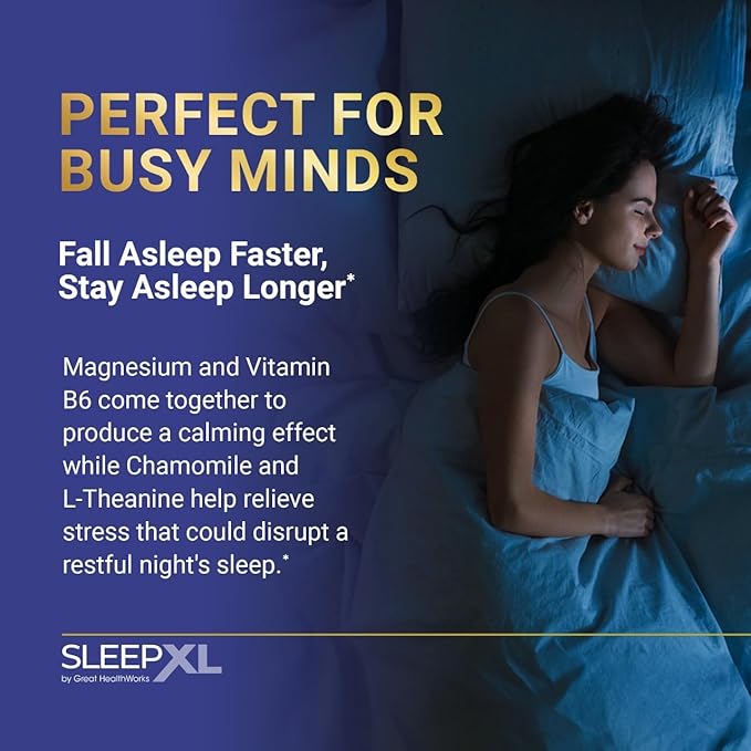 SleepXL Sleep Supplement Non-Habit-Forming Formula - Fall Asleep Faster & Sleep Longer - 5 key ingredients include Melatonin, L-Theanine, Chamomile, Magnesium & Vitamin B6 (60 Capsules, 30 Servings)