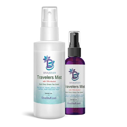 Diva Stuff Travelers Mist - Promotes Clear Skin & Protects from Acne-Causing Funk, Cleans Pillows & Sheets - Aromatherapy Spray for Relaxation and Sleep, Made in USA (Soothing Green Tea, Dual Pack)