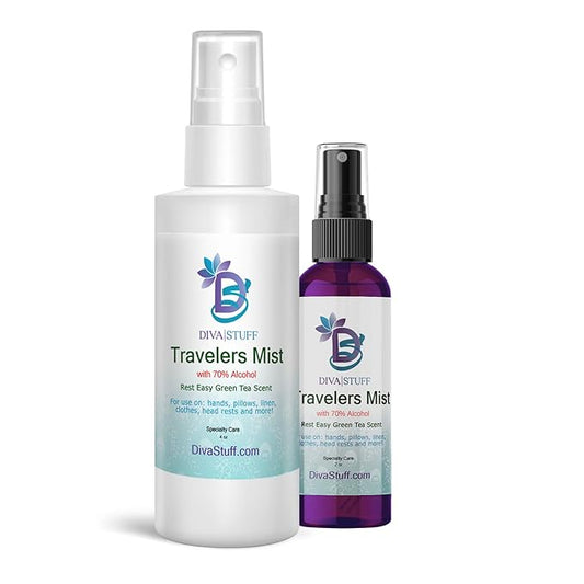Diva Stuff Travelers Mist - Promotes Clear Skin & Protects from Acne-Causing Funk, Cleans Pillows & Sheets - Aromatherapy Spray for Relaxation and Sleep, Made in USA (Soothing Green Tea, Dual Pack)