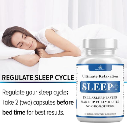 Relaxation Sleep Aid, Natural Non-Habit Forming, Sleep Supplement Developed to Support for Longer & Better Sleep, Chamomile, Magnesium, Melatonin, Ashwagandha, GABA, Drug-Free (60 Count)