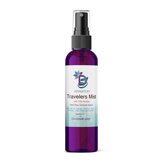 Diva Stuff Travelers Mist – Promotes Clear Skin & Protects from Acne-Causing Funk, Cleans Pillows, Hands, and Sheets – Aromatherapy Spray for Relaxation and Sleep, Made In USA (Coconut, 2 oz)