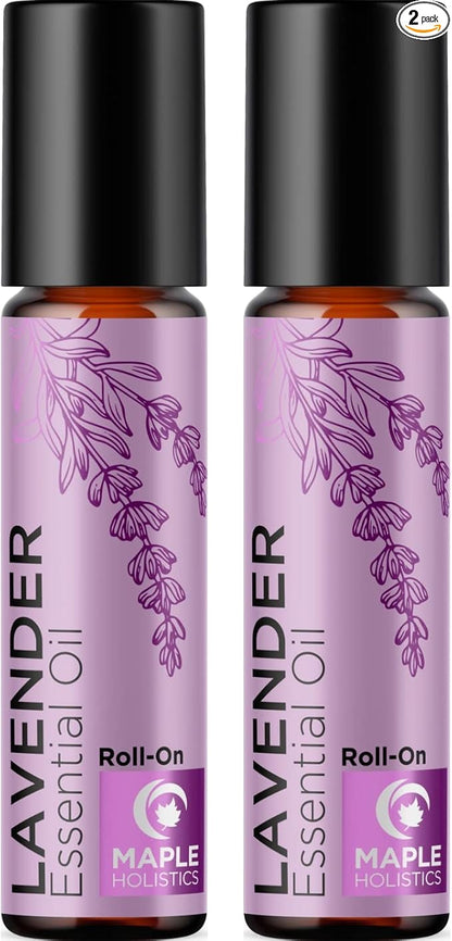 Lavender Essential Oil Roll On - Calming Aromatherapy Oil Roller for Sleep Headaches and Relaxation - Natural Pre-Diluted Sleep Oil for Nighttime Relaxation with Lavender Essential Oil for Skin 2-Pack