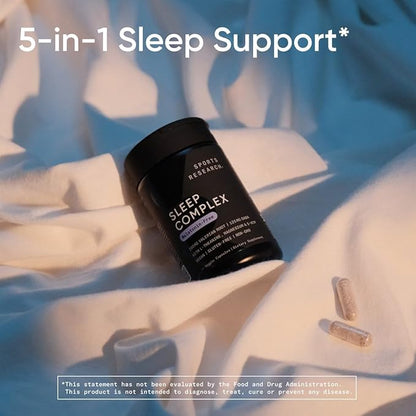 Sports ResearchÂ® Sleep Complex- Melatonin-Free Vegan Capsules - with Valerian Root, GABA, L-Theanine, Magnesium & 5-HTP - 30 Servings