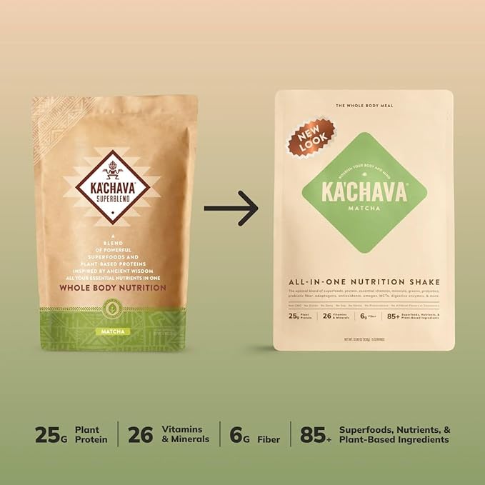 KaâChava All-In-One Nutrition Shake Blend, 85+ Superfoods & Nutrients, Meal Replacement, Greens Plant-Based Superfood Powder Protein Drink, Digestive Enzymes & Probiotics, Vegan Dairy Gluten Free, 2lb