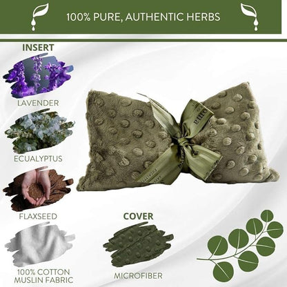 Eucalyptus Spa Mask by Sonoma Lavender, Heatable/Chillable Aromatherapy with Eucalyptus and Lavender Infused Flaxseed Insert, Eye Compress for Stress Relief with Removable and Washable Cover.