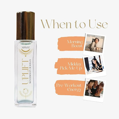 Uplift Essential Oil Roll On –100% Natural Aromatherapy – 10ml Glass Roller Ball – Boost Energy & Enhance Mental Clarity Blend w/Orange, Grapefruit & Spearmint - Energizing, Self Care, Gift
