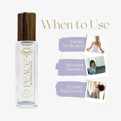 Peace Essential Oil Roll On –100% Natural Aromatherapy – 10ml Glass Roller Ball – Calming & Emotional Balance Blend w/Sandalwood & Lavender - Relaxation, Stress Relief, Self Care, Gift
